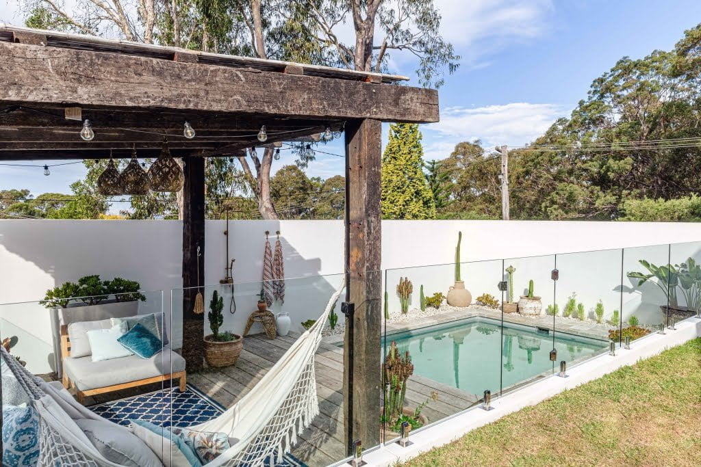 Belmont – Backyard Pool With Cabana – 01 Belmont plunge pool with cabana