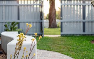 Concrete bench among filetti paving